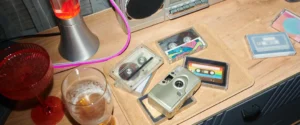 A pile of cassettes and a cassette player.